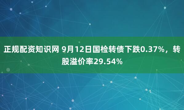 正规配资知识网 9月12日国检转债下跌0.37%，转股溢价率29.54%
