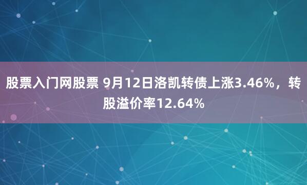 股票入门网股票 9月12日洛凯转债上涨3.46%，转股溢价率12.64%